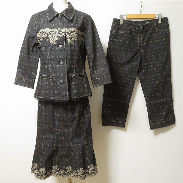 anc インポートロッサ import Rossa セットアップ スリーピース 44 紺 デニム調 レース ロゴ 帽子付き 大きいサイズ レディース 828250