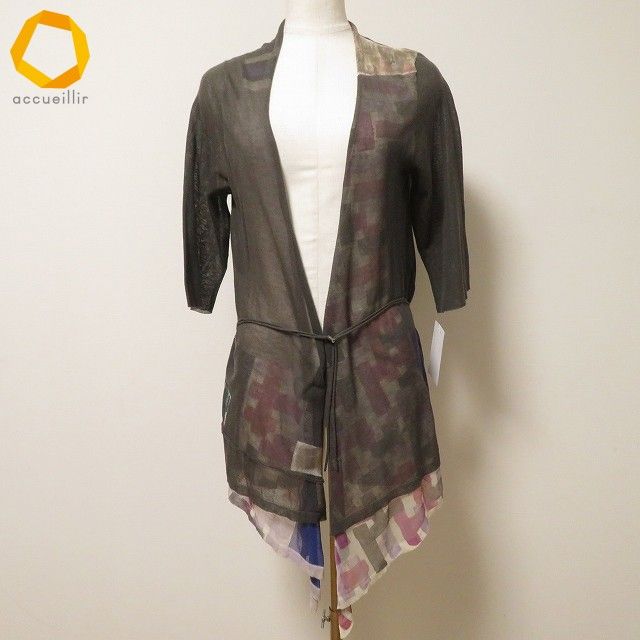 anc チヴィディーニ CIVIDINI カーディガン 44 カーキ系 メッシュ 薄手 イタリア製 大きいサイズ レディース 839189