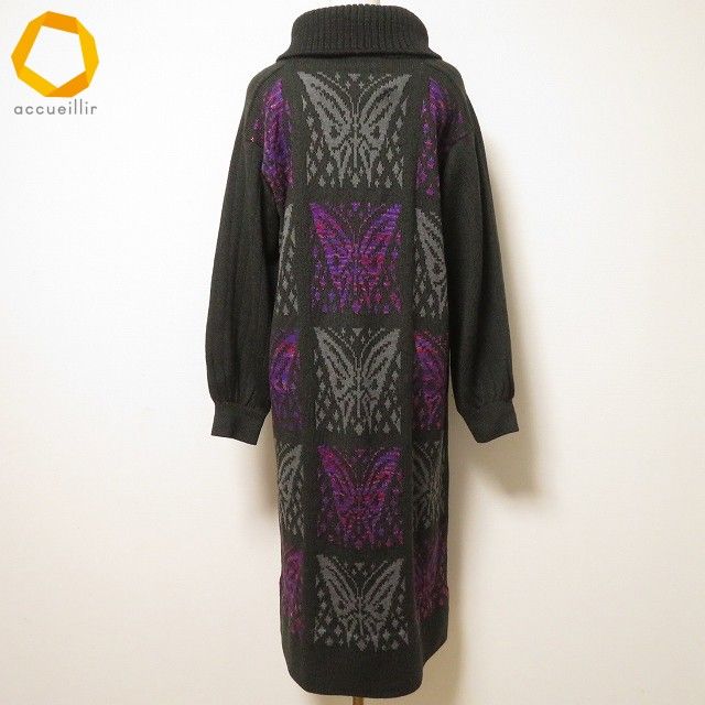 wnc サイトウトヨコ 斉藤都世子 ワンピース ニット 深緑 紫 グレー タートルネック 蝶 レディース 842884