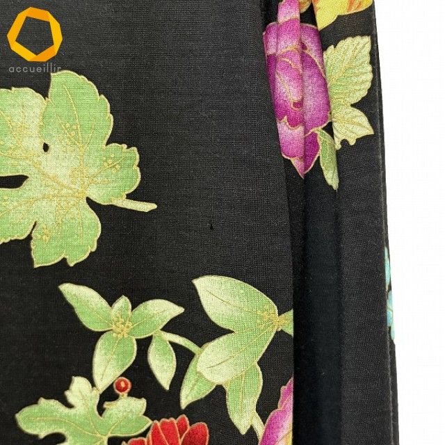 レオナール ワンピース シルク混 黒 白 ペイズリー柄 ベルト付き M LEONARD - レオナール ワンピース シルク混 黒 白 ペイズリー柄 ベルト