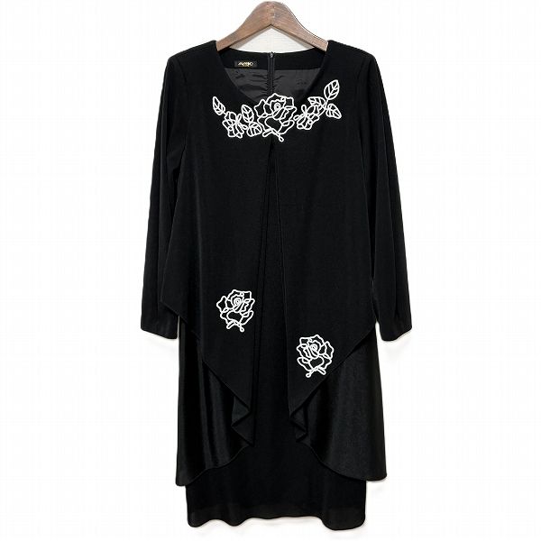 anc ミズレイコ MS.REIKO ワンピース 12 黒 花モチーフ バックジップ ツーピース風 レディース 913996