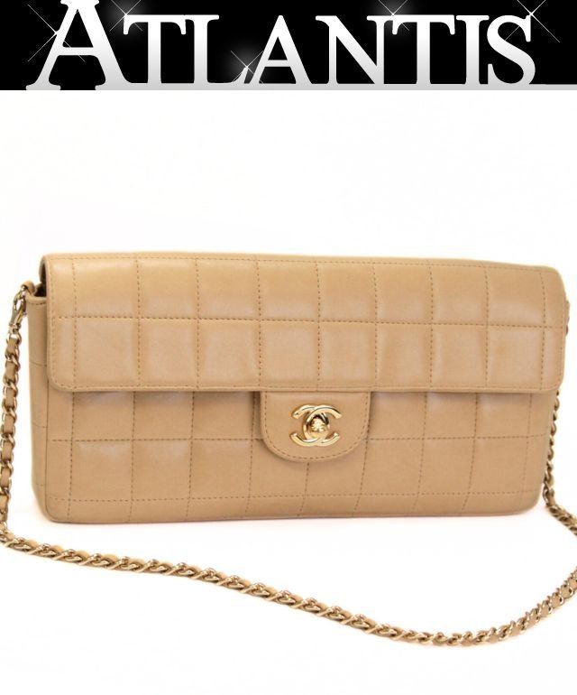 シャネル CHANEL チョコバー イーストウエスト チェーンショルダーバッグ ラムスキン ベージュ G金具 8番台 72516
