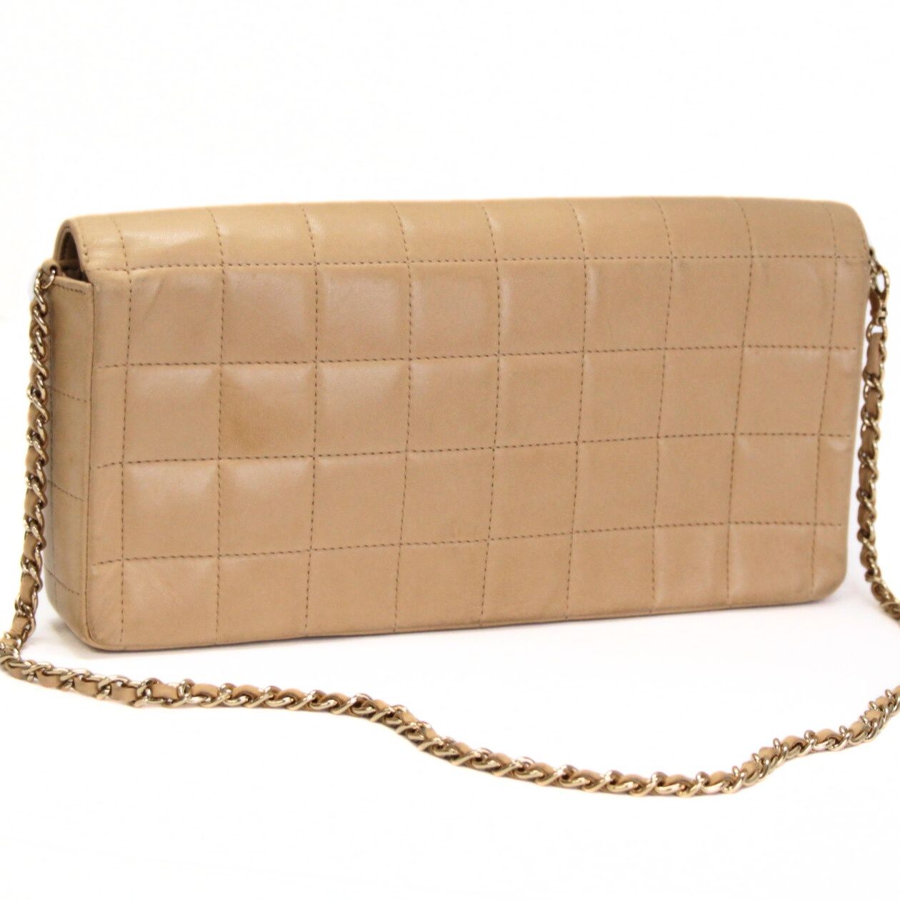 シャネル CHANEL チョコバー イーストウエスト チェーンショルダーバッグ ラムスキン ベージュ G金具 8番台 72516