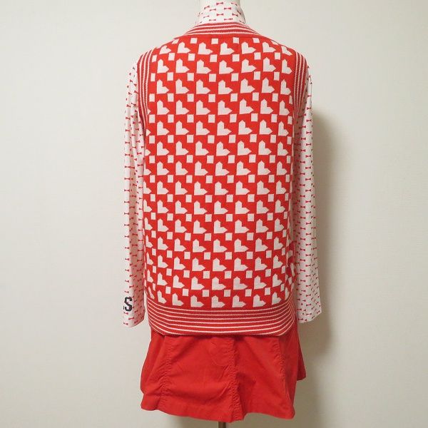 axc ルコック le coq sportif セットアップ スリーピース ゴルフウェア 赤 白 リボン柄 ハート柄 ロゴ ミニ レディース 930413