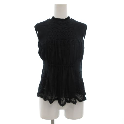 マメクロゴウチ Mame Kurogouchi 21SS カーテンモチーフニットベスト Curtain Motif Knitted Vest ノースリーブ 2 ギャザー プルオーバー 黒 ブラック MM21SS-KN025 GV GY30