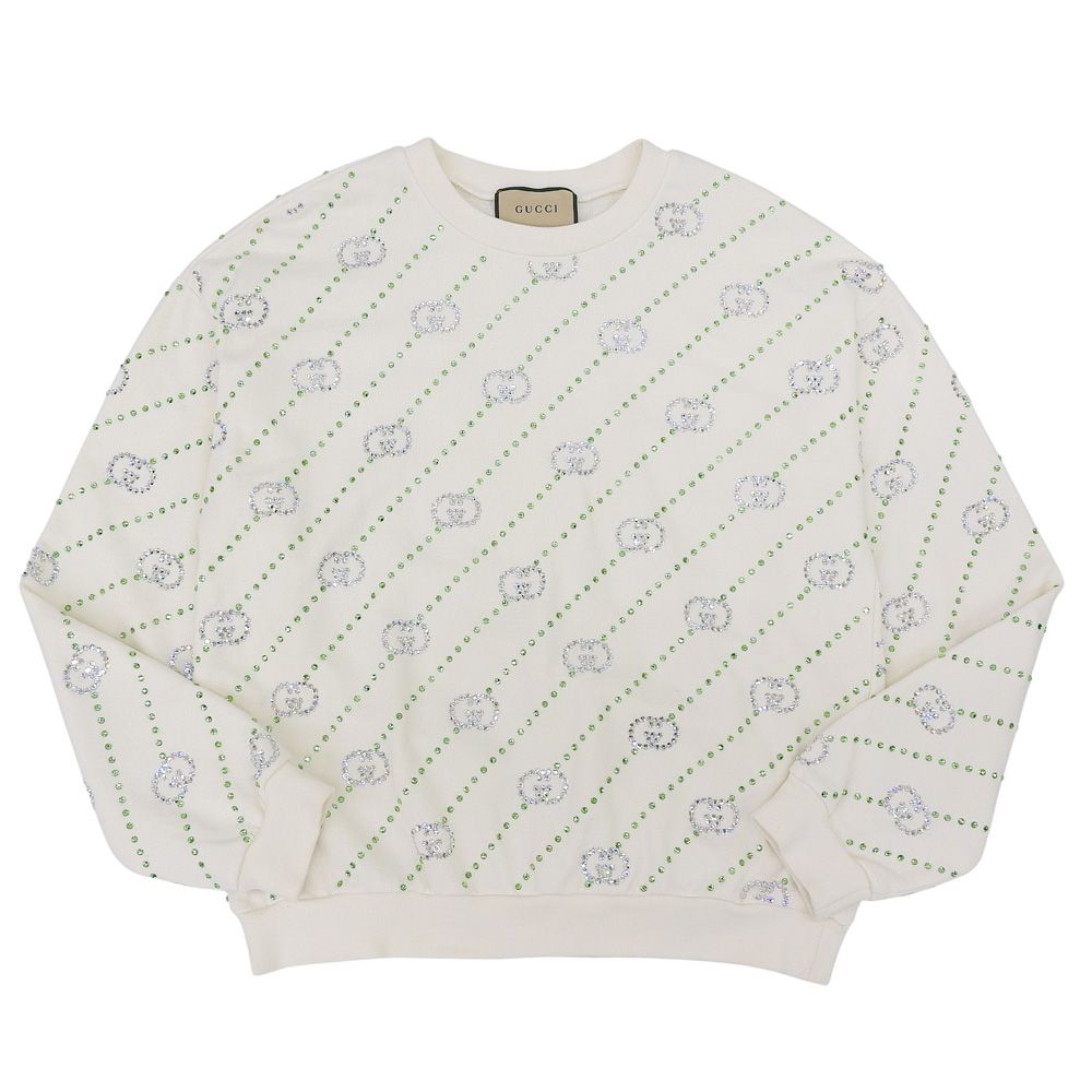 GUCCI グッチ ラインストーン スウェットシャツ コットン トップス レディース ホワイト M 700119 M