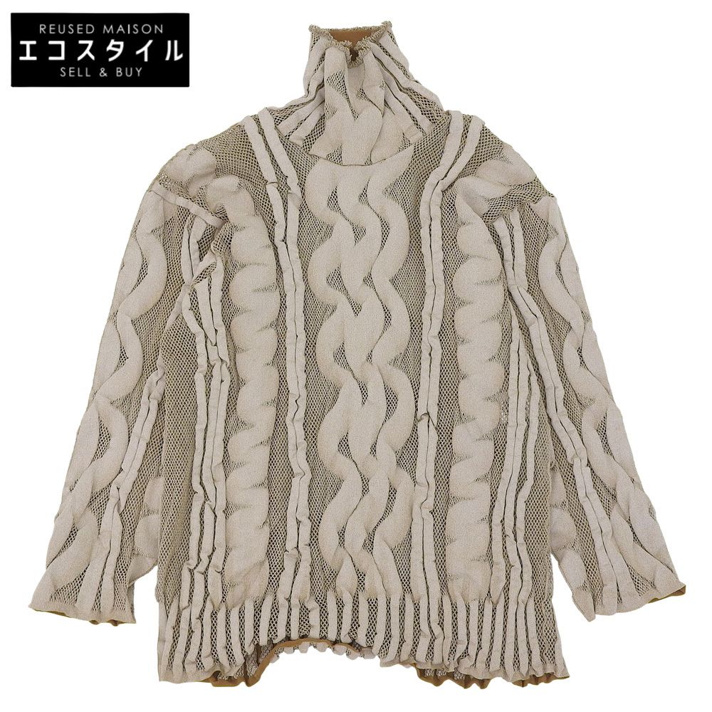 美品　PLEATS PLEASE　ハイネック カットソー　トップス　ベージュ　L 美品 PLEATS PLEASE ハイネック カットソー トップス ベージュ L