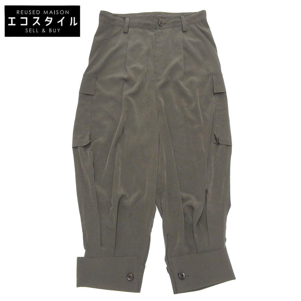 Y s ワイズ CREPE de CHINE CUFFED HEM カーゴパンツ ボトムス レディース カーキ 1 YB-P10-500 1