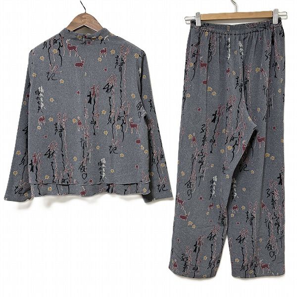 anc シセンドウ 詩仙堂 セットアップ グレー ちりめん 鹿 紅葉柄 ツーピース レディース 975110