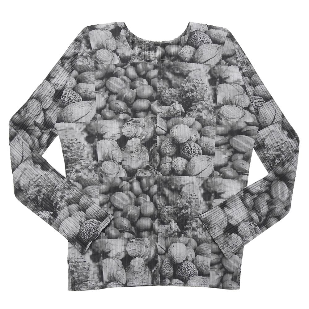 PLEATS PLEASE プリーツプリーズ 木の実 転写プリント プリーツカットソー トップス レディース グレー系 1 06年 1