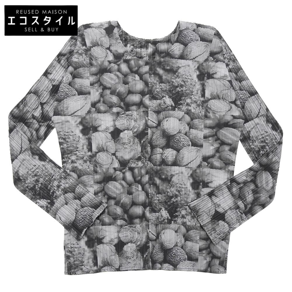 PLEATS PLEASE プリーツプリーズ 木の実 転写プリント プリーツカットソー トップス レディース グレー系 1 06年