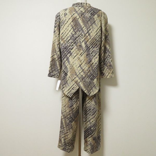 週末セール anc シセンドウ 詩仙堂 ヒトシタムラ セットアップ スリーピース ベージュ系 黒 紫 ちりめん 総柄 ベルト紐付き レディース 975112