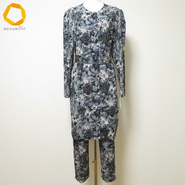 anc シセンドウ 詩仙堂 ヒトシタムラ セットアップ 紺 グレー ベージュ 紫 ちりめん 重ね着風 ベルト紐付き レディース 975113