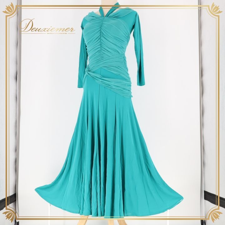 社交ダンス 衣装 チャコット Chacott ワンピース ドレス パーティ 発表会 パーティドレス 青緑 上品 感 ストレッチ 無地 ブルー系 グリーン系 ドレスアップ おしゃれ エレガント フォーマル レディース ドレス