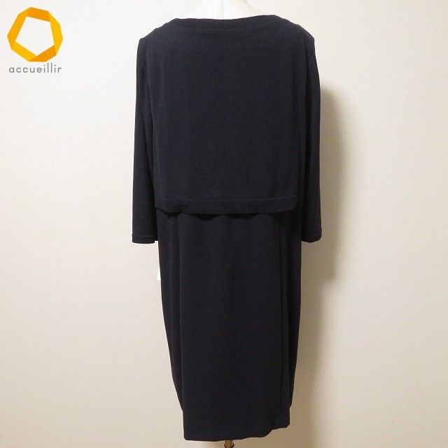 anc レリアン Leilian ワンピース ニット13 紺 白 紫 幾何学模様 異素材 重ね着風 ペチコート付き 大きいサイズ レディース 952801