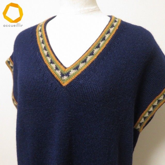 wnc アルパカハウス ALPACA HOUSE ベスト ジレ ニット セーター L 紺 黄色 緑 アルパカ アルパカ柄 ペルー製 レディース 952818 GINKGOPHARMACY_COM
