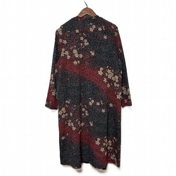 anc シセンドウ 詩仙堂 アンサンブル 黒 赤 グレー ちりめん 花柄 ロングジレ ノー カットソー レディース 975125