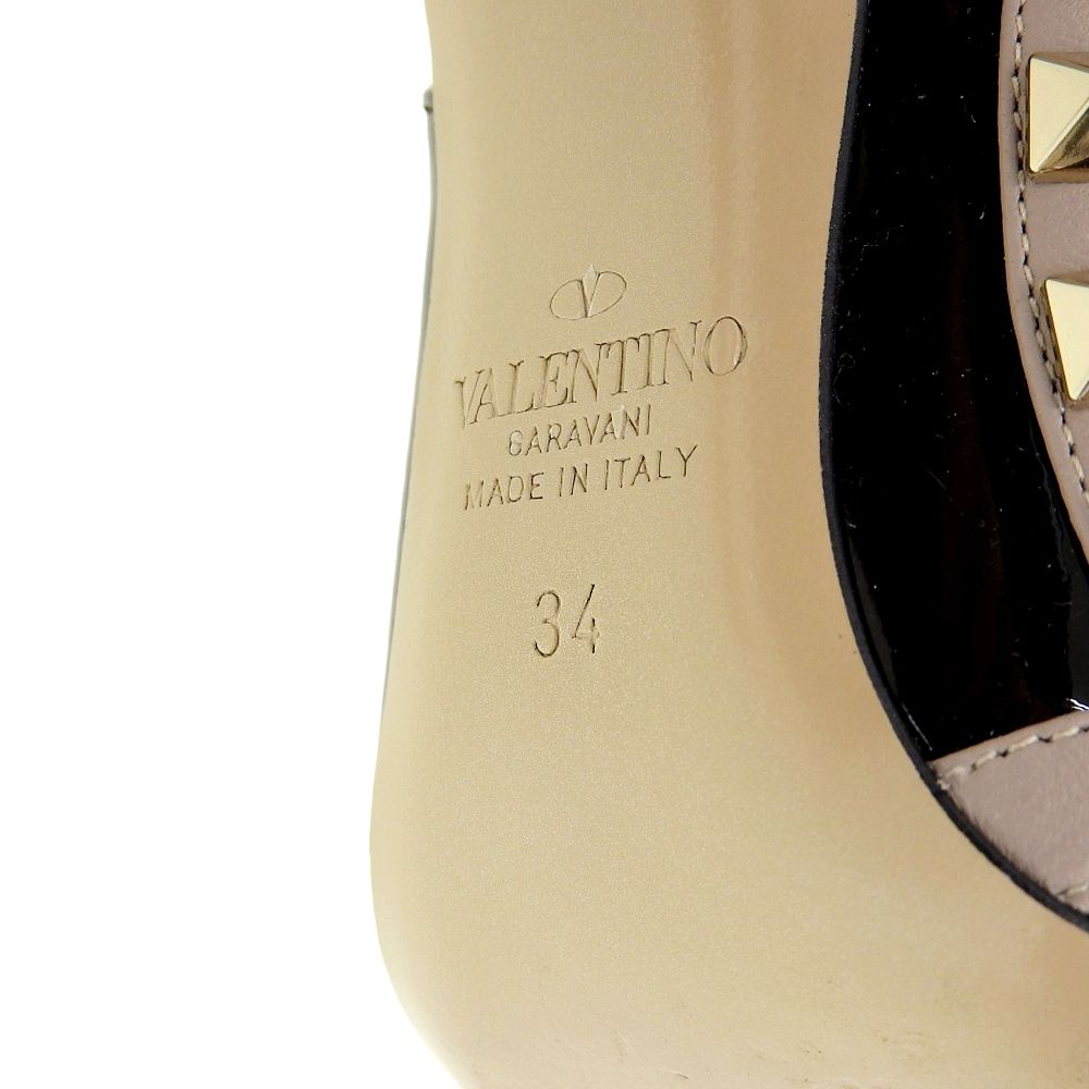  Valentino Garavani ヴァレンティノガラヴァーニ ロックスタッズ アンクルストラップ パテントレザー パンプス レディース 黒 34 その他 靴