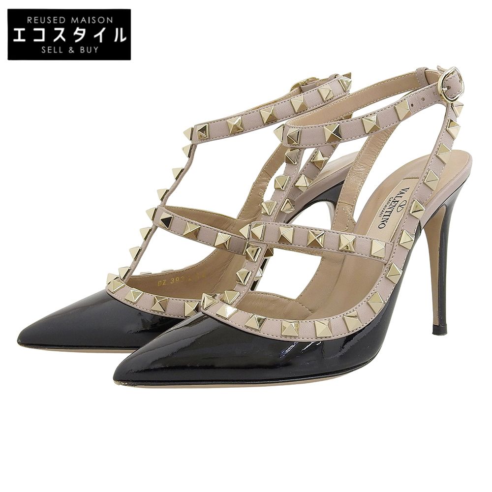Valentino Garavani ヴァレンティノガラヴァーニ ロックスタッズ アンクルストラップ パテントレザー パンプス レディース 黒 34