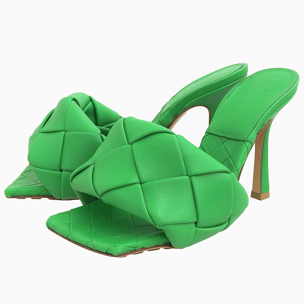 BOTTEGA VENETA ボッテガヴェネタ ラバー リド イントレチャート レザー サンダル パンプス レディース グリーン 34