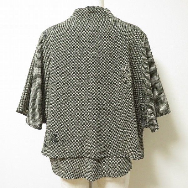 anc シセンドウ 詩仙堂 ヒトシタムラ アンサンブル ポンチョ 黒 ベージュ ちりめん 半袖 鹿の子柄 花柄 レディース 975128