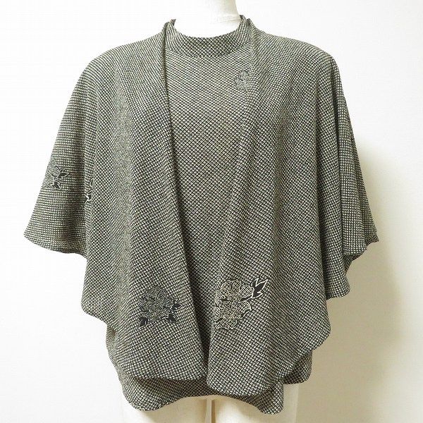 anc シセンドウ 詩仙堂 ヒトシタムラ アンサンブル ポンチョ 黒 ベージュ ちりめん 半袖 鹿の子柄 花柄 レディース 975128