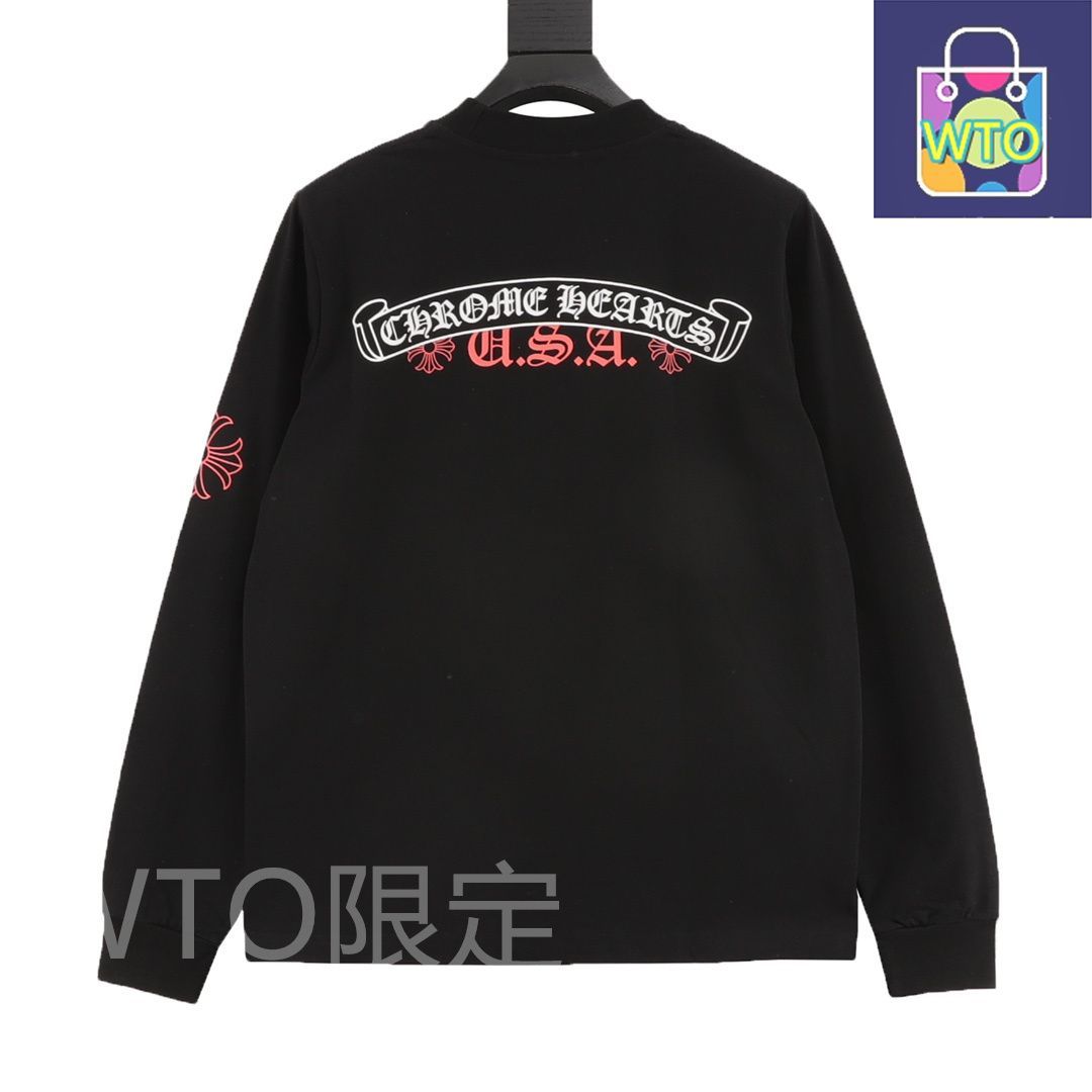 今日 Chrome Hearts クロムハーツ 巻物プリントクルーネックロングスリーブシリーズ 双紗綿生地-高ゲージリブ