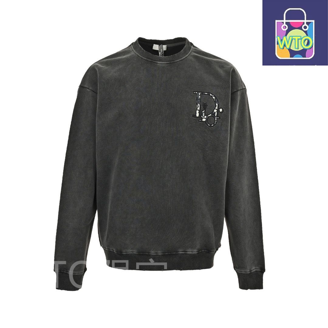 今日 Dior ディオール 刺繍ロゴウォッシュド丸首スウェット 高グラム重ニットコットンで肌触りが充実