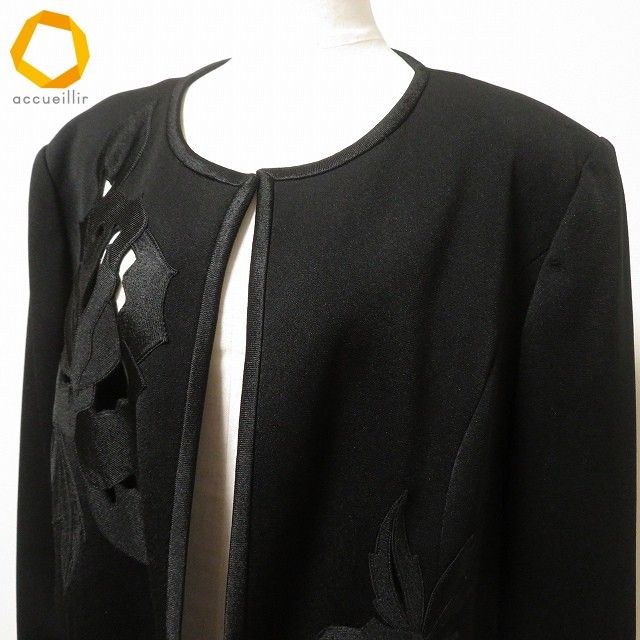 anc ミズレイコ MS.REIKO ジャケット 13 黒 ノーカラー 刺繍 花柄