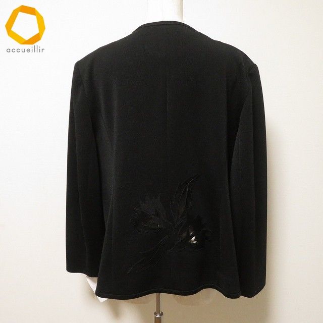 anc ミズレイコ MS.REIKO ジャケット 13 黒 ノーカラー 刺繍 花柄