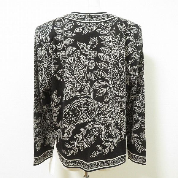 anc レオナール LEONARD カットソー LL 黒 白系 シルク混 総柄 ペイズリー柄 薄手 大きいサイズ レディース 955992