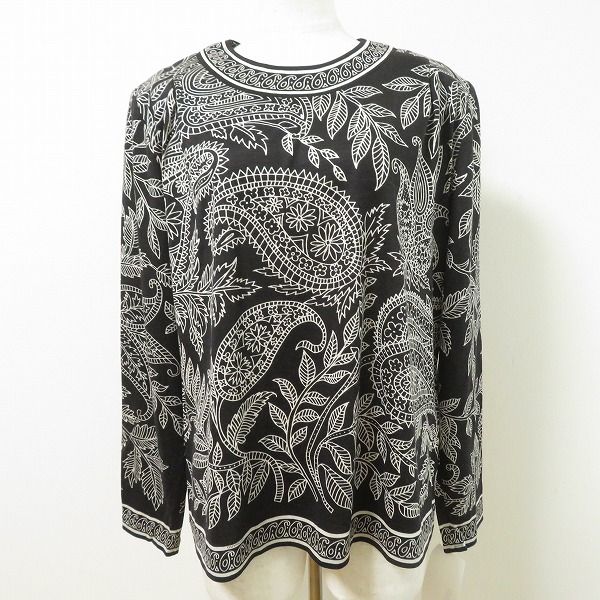 anc レオナール LEONARD カットソー LL 黒 白系 シルク混 総柄 ペイズリー柄 薄手 大きいサイズ レディース 955992