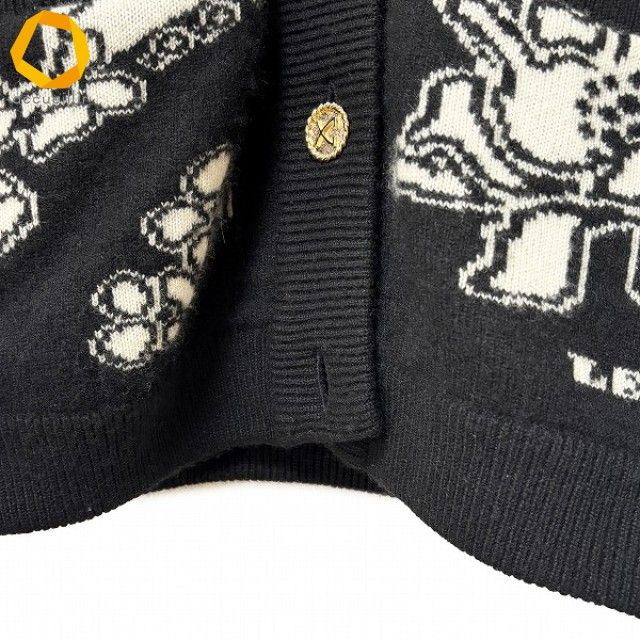 wnc レオナール LEONARD カーディガン M 黒 白 カシミヤ ニット 金