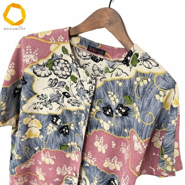  snc シセンドウ 詩仙堂 チュニック ベージュ ピンク 水色 ちりめん シャツ ノー ドルマン 花柄 レディース 975220 半袖 チュニック