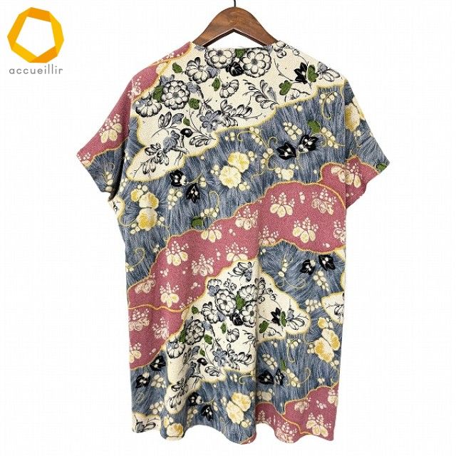 snc シセンドウ 詩仙堂 チュニック ベージュ ピンク 水色 ちりめん シャツ ノー ドルマン 花柄 レディース 975220