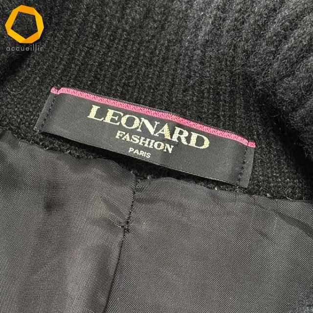wnc レオナール LEONARD カーディガン M 黒 白 カシミヤ ニット 金