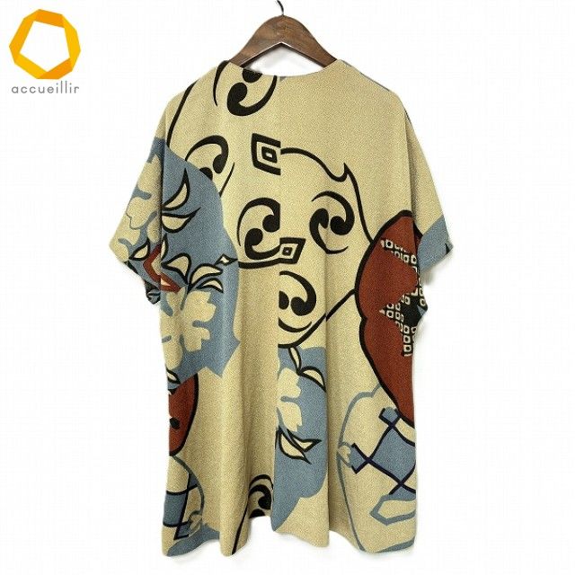 snc シセンドウ 詩仙堂 チュニック ベージュ 茶 水色 ちりめん シャツ ノー 総柄 ドルマン レディース 975222