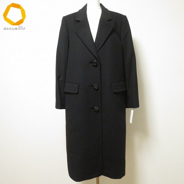 美品　レオナール　カシミヤ混　ウールコート　トリム　大きいサイズ　13AR wnc レオナール LEONARD コート チェスターコート 13AR 黒 カシミア