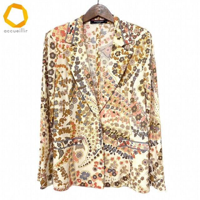 anc レオナール LEONARD ジャケット LL ベージュ マルチ シングル 薄手