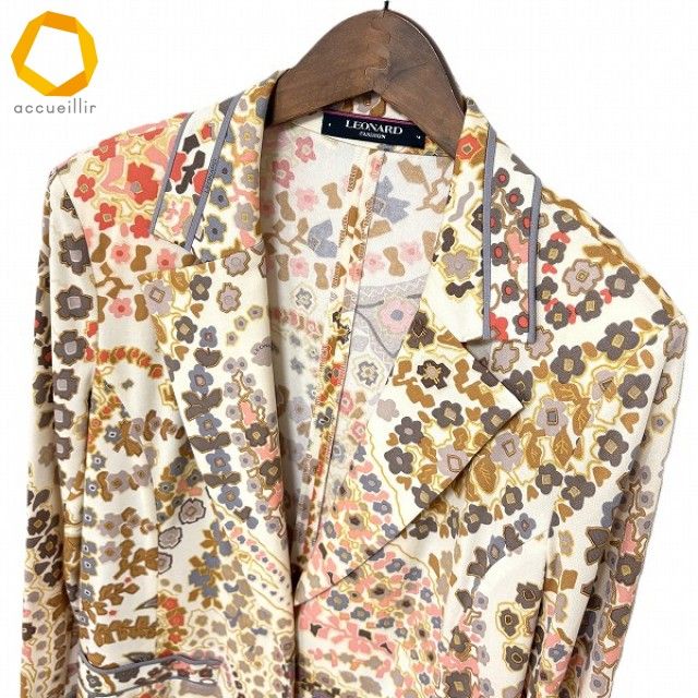 ☆超美品☆LEONARD レオナール ジャケット ベージュ 9AR anc レオナール LEONARD ジャケット LL ベージュ マルチ シングル 薄手