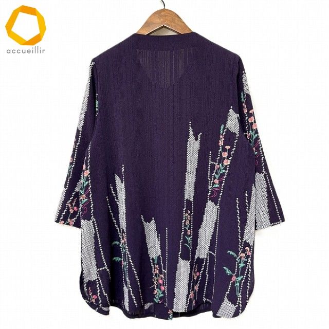 anc シセンドウ 詩仙堂 チュニック 紫 マルチ シャツ ノー 七分袖 鹿の子柄 花柄 レディース 975223