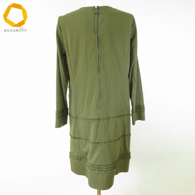 a インゲボルグ ワンピース 3 カーキ系 フリル ボーダー 花モチーフ 長袖 レディース 958205 k 01