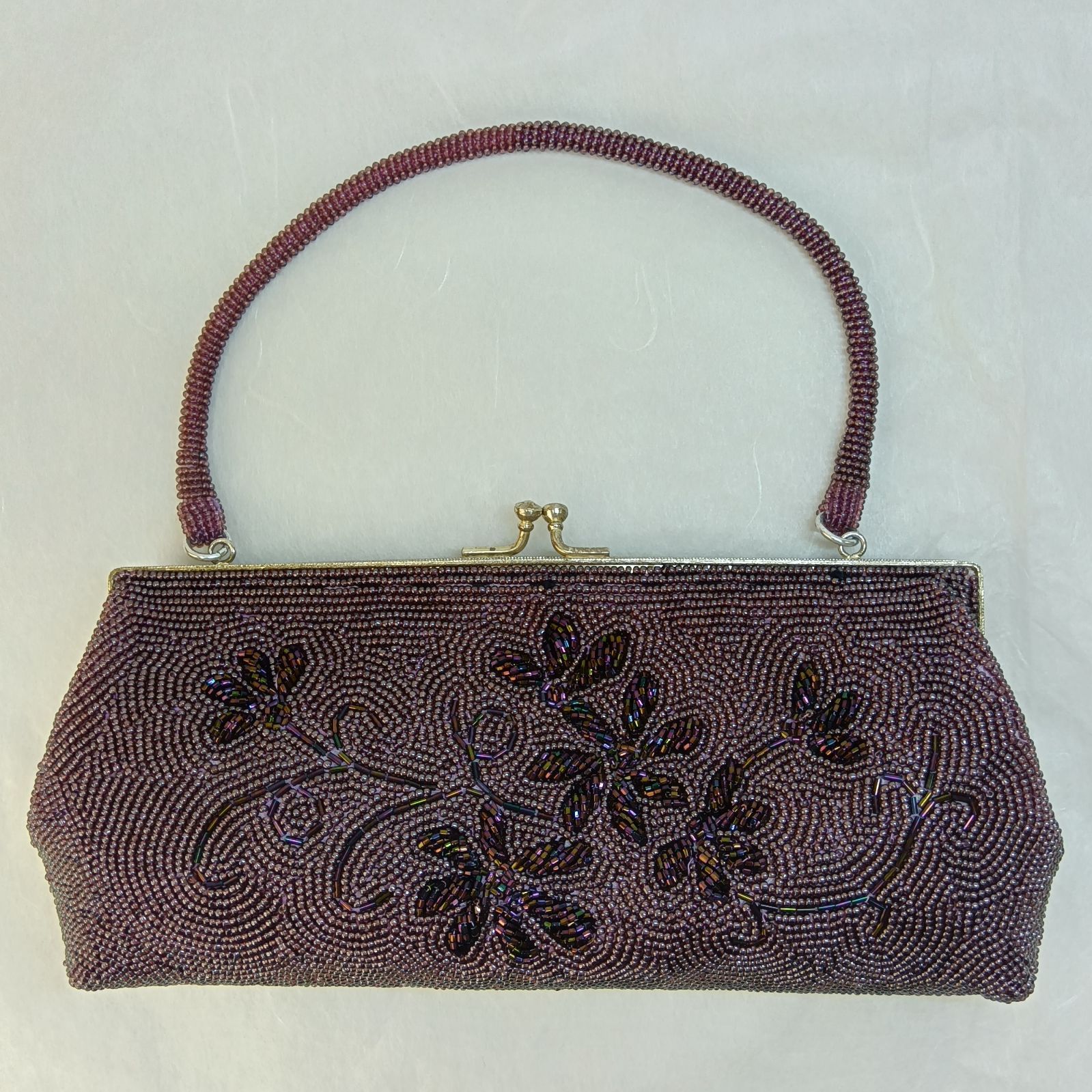美品?ヴィンテージ調◎昭和レトロ 希少レア ? 横長 ビーズ刺繍バッグ 