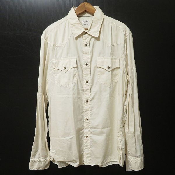 anc ブルネロクチネリ BRUNELLOCUCINELLI 長袖シャツ XL アイボリー ウエスタン スナップボタン イタリア製 メンズ 959464