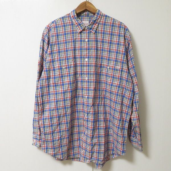 anc パパス Papas 長袖シャツ M 白 青 赤 黄色 チェック ロゴ メンズ 959552