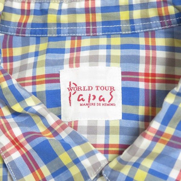 ファッショナブルな anc パパス Papas 長袖シャツ M 白 青 赤 黄色 チェック ロゴ メンズ 959552 コスパ最強