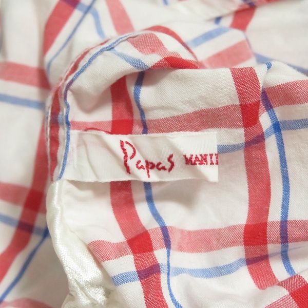 snc パパス Papas 半袖シャツ M 白 赤 青 ボタンダウン チェック ロゴ