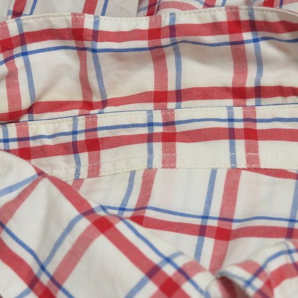 snc パパス Papas 半袖シャツ M 白 赤 青 ボタンダウン チェック ロゴ