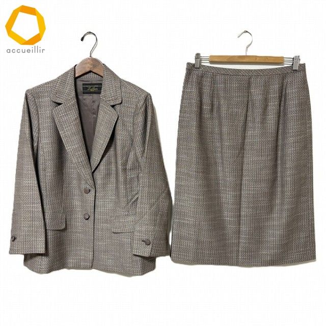 anc レリアン Leilian スカートスーツ 13 茶系 大きいサイズ シルク混 ツーピース レディース 975484