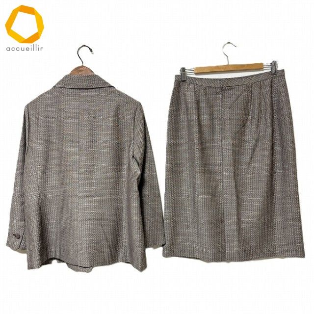 anc レリアン Leilian スカートスーツ 13 茶系 大きいサイズ シルク混 ツーピース レディース 975484